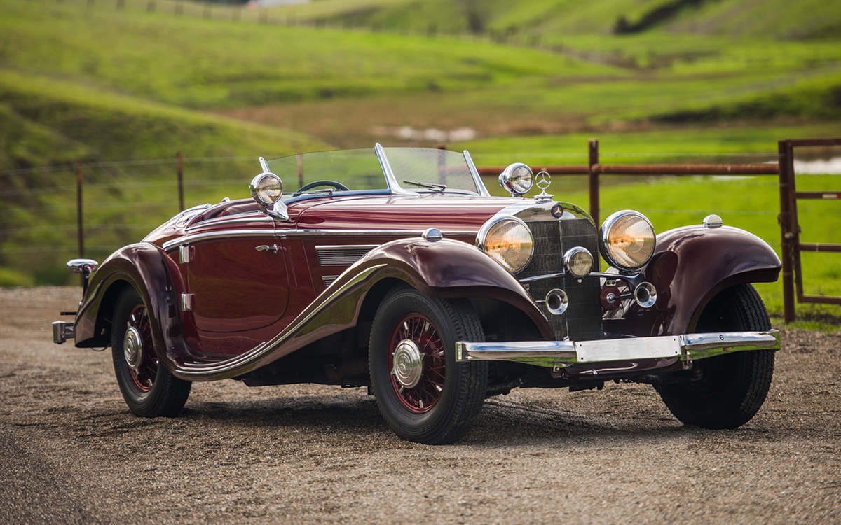 Red 1937 Mercedes-Benz 540K front right view