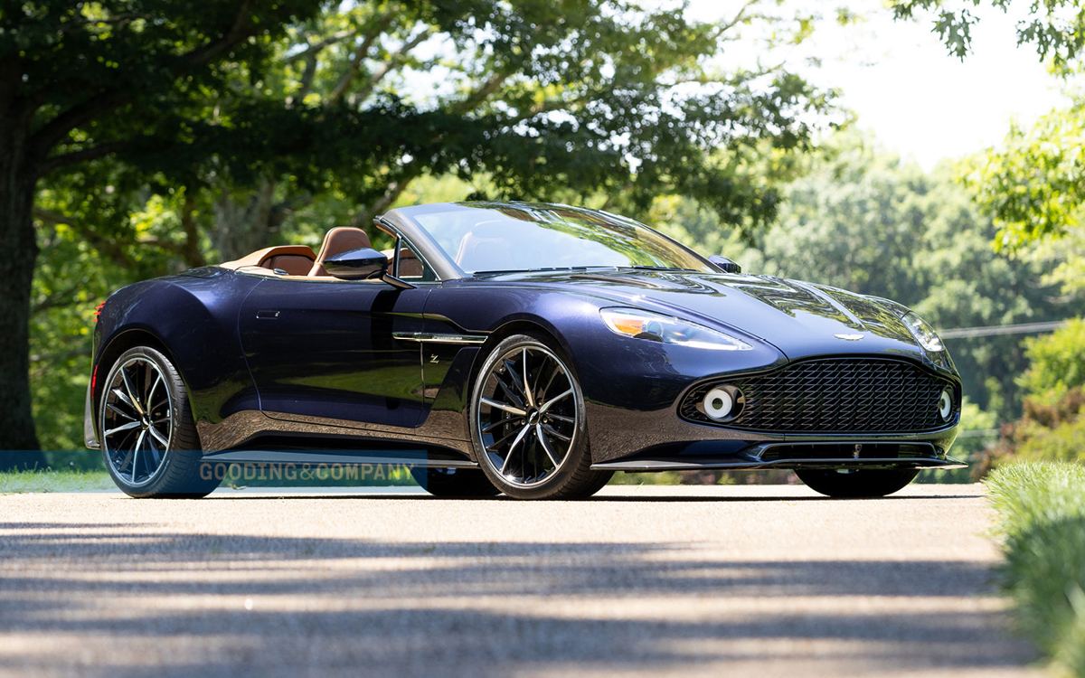 Blue Aston Martin Vanquish Zagato Volante front left view