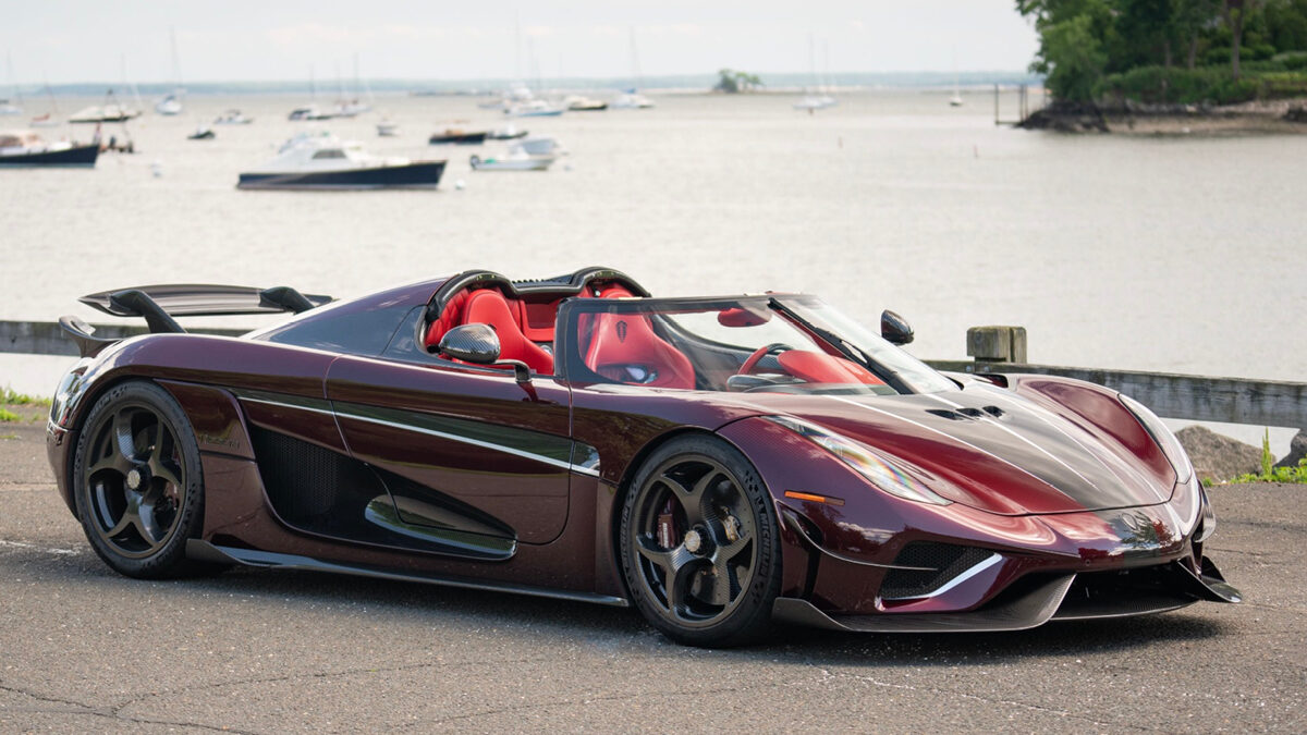 Red and black Koenigsegg Regera right front view