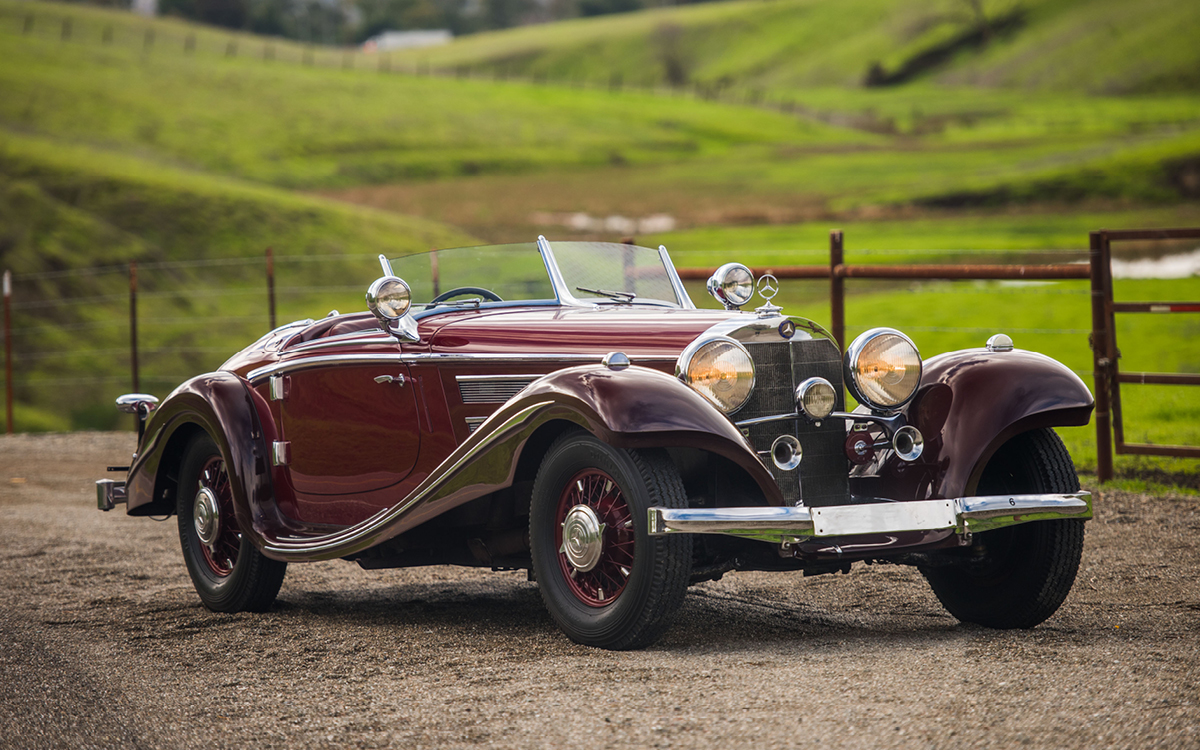 Maroon 1937 Mercedes 540K Special Roadster front view