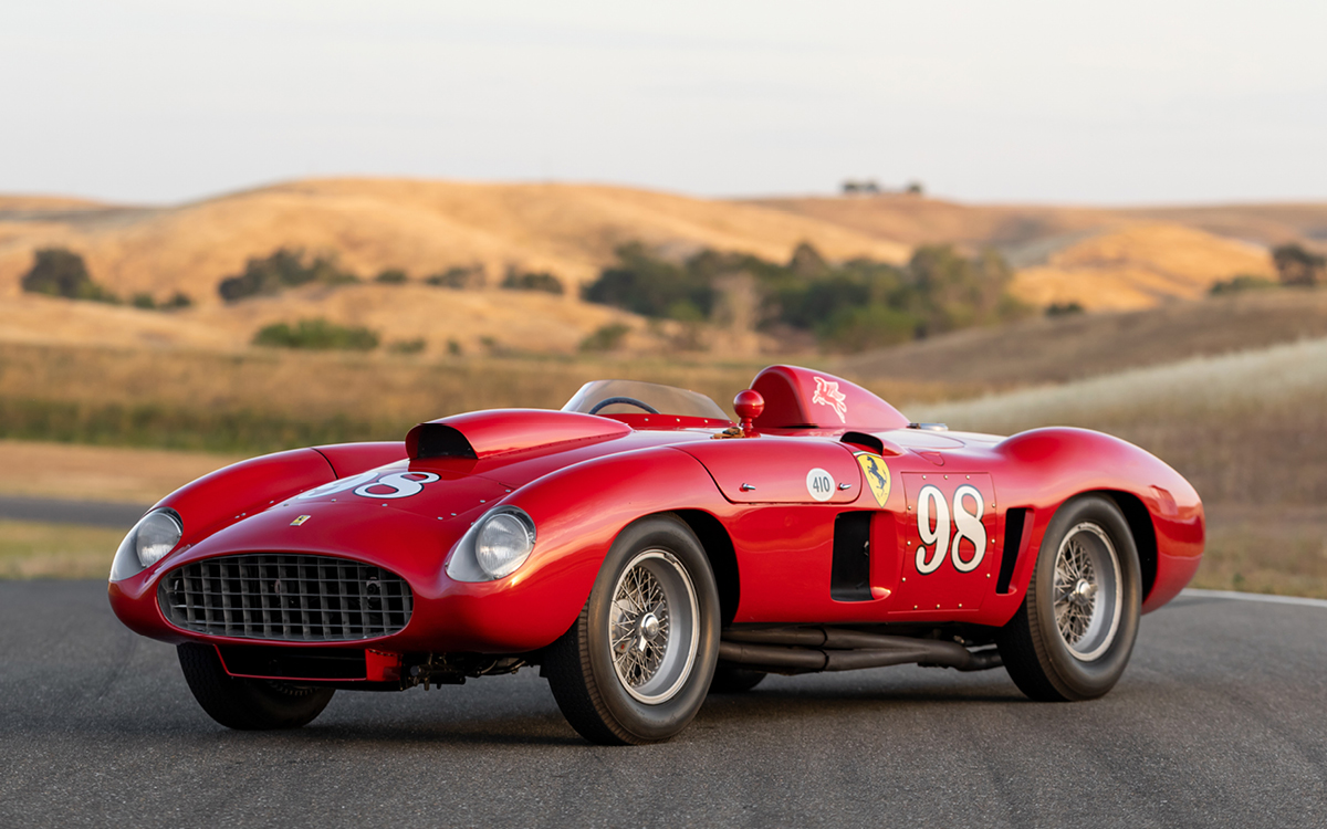 Red 1955 Ferrari 410 Sport Spider front left view