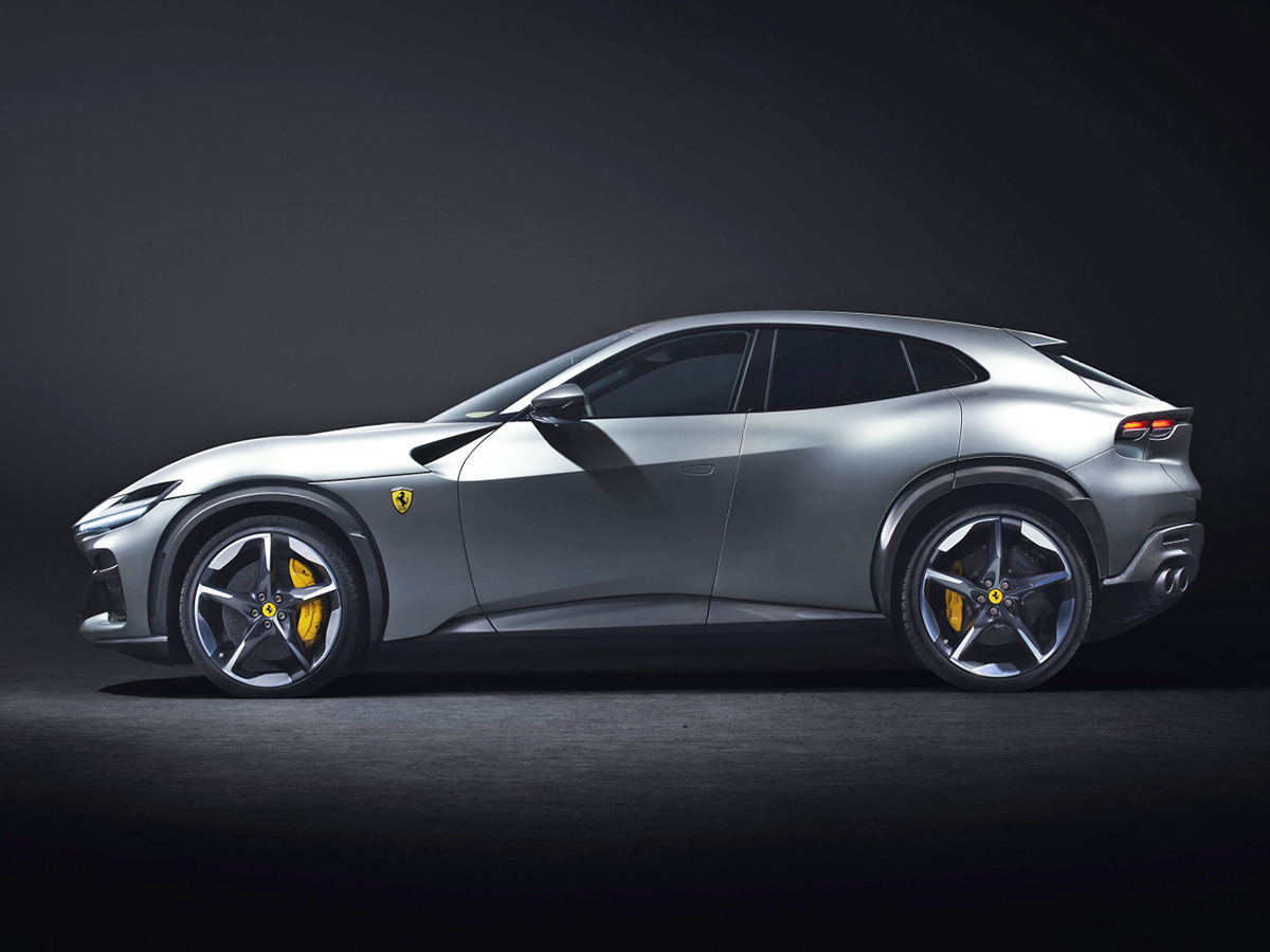 Silver Ferrari Purosangue profile