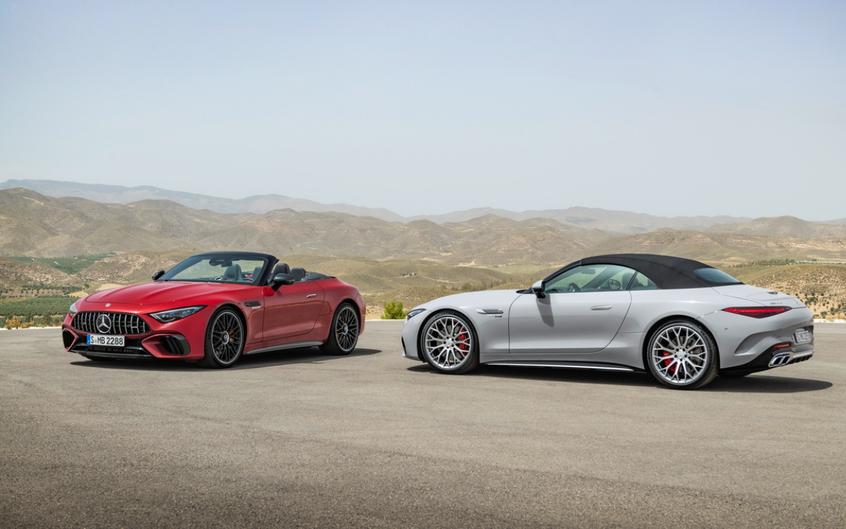 Red and gray Mercedes-AMG SL models