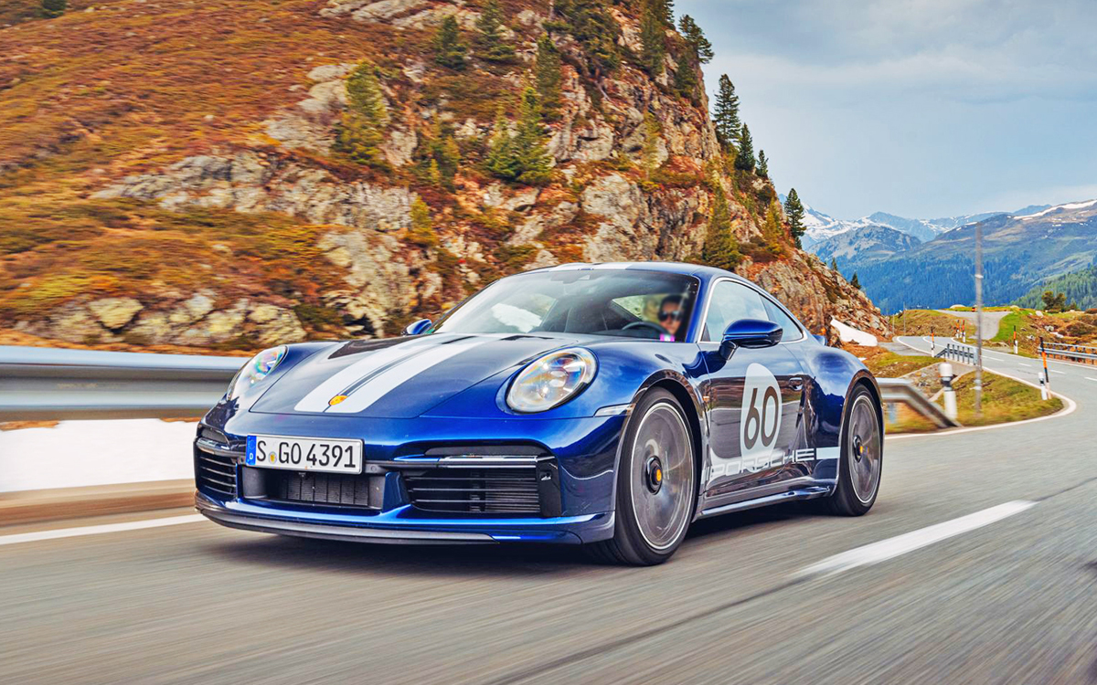 Blue Porsche 911 Sport Classic on road