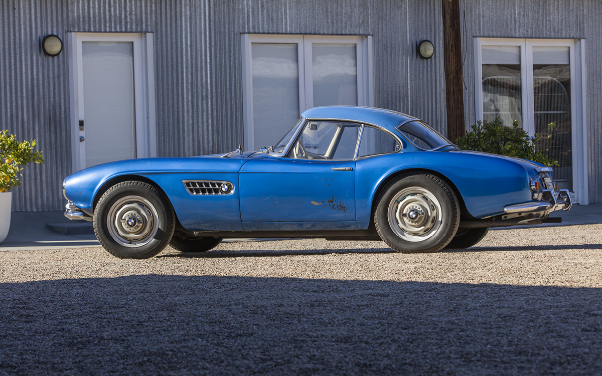 Blue BMW 507 garage find left profile