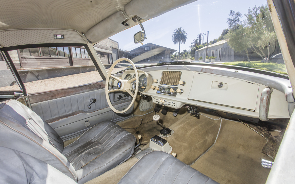 Blue BMW 507 garage find interior