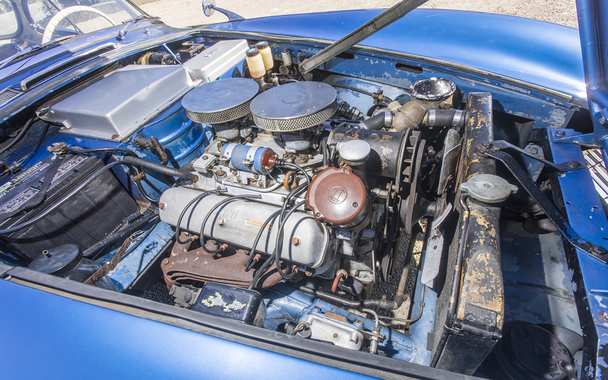 Blue BMW 507 garage find engine