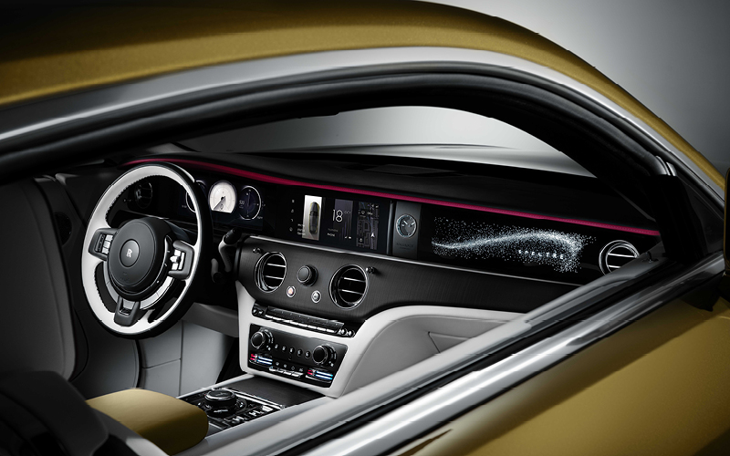 Gold Rolls-Royce Spectre dashboard view