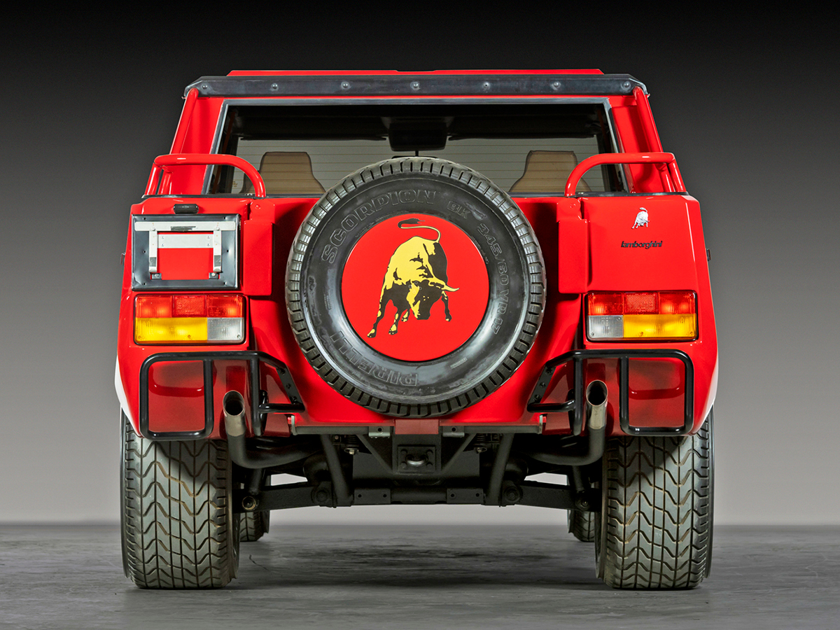 Red Lamborghini LM002 rear view