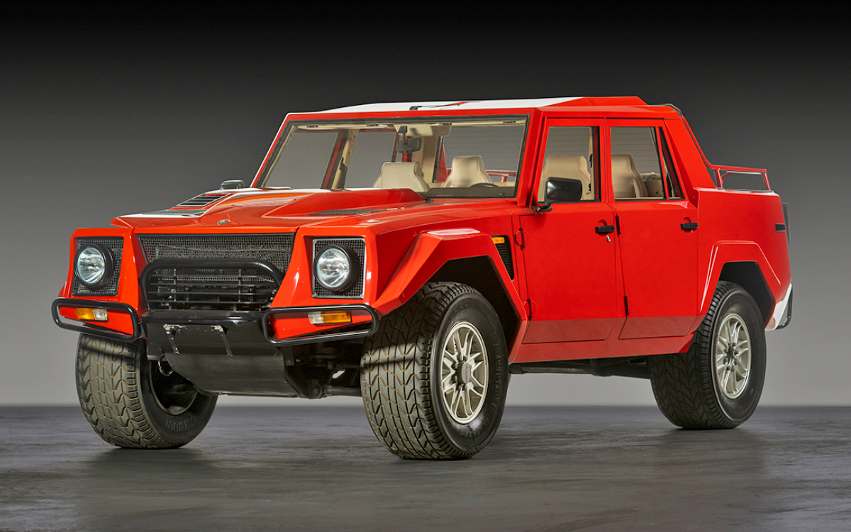 Red Lamborghini LM002 front left view