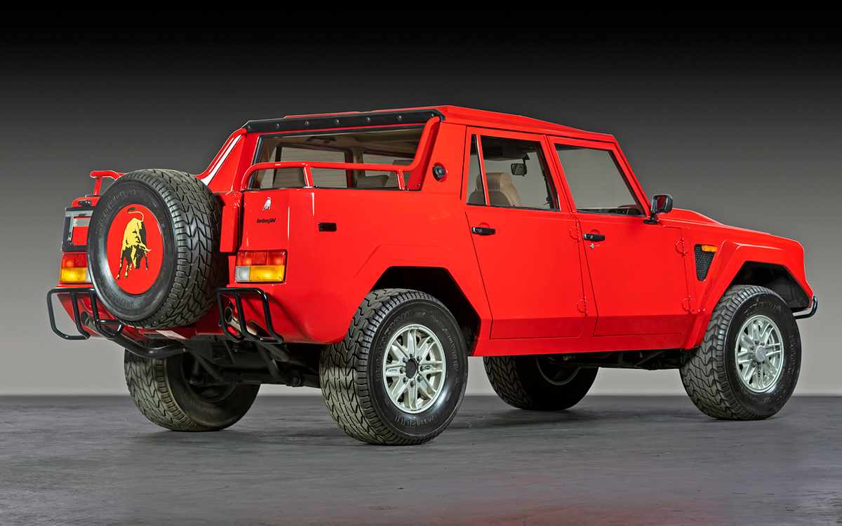 Red Lamborghini LM002 right rear view