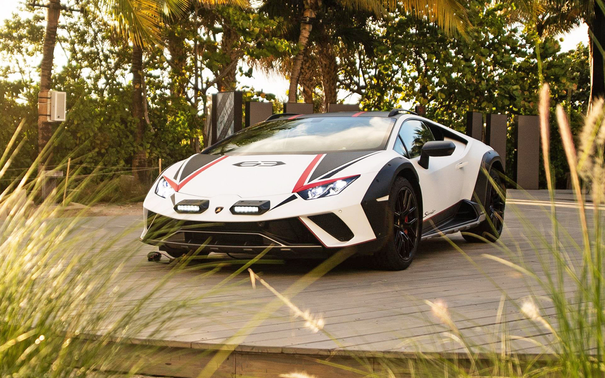 White Lamborghini Huracán Sterrato displayed at Art Basel Miami