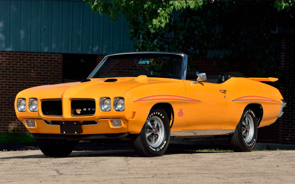 Yellow 1970 Pontiac GTO Judge convertible front left view