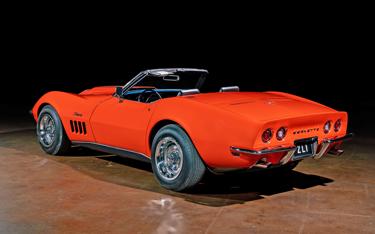 Orange 1969 Corvette ZL-1 convertible rear three quarter view