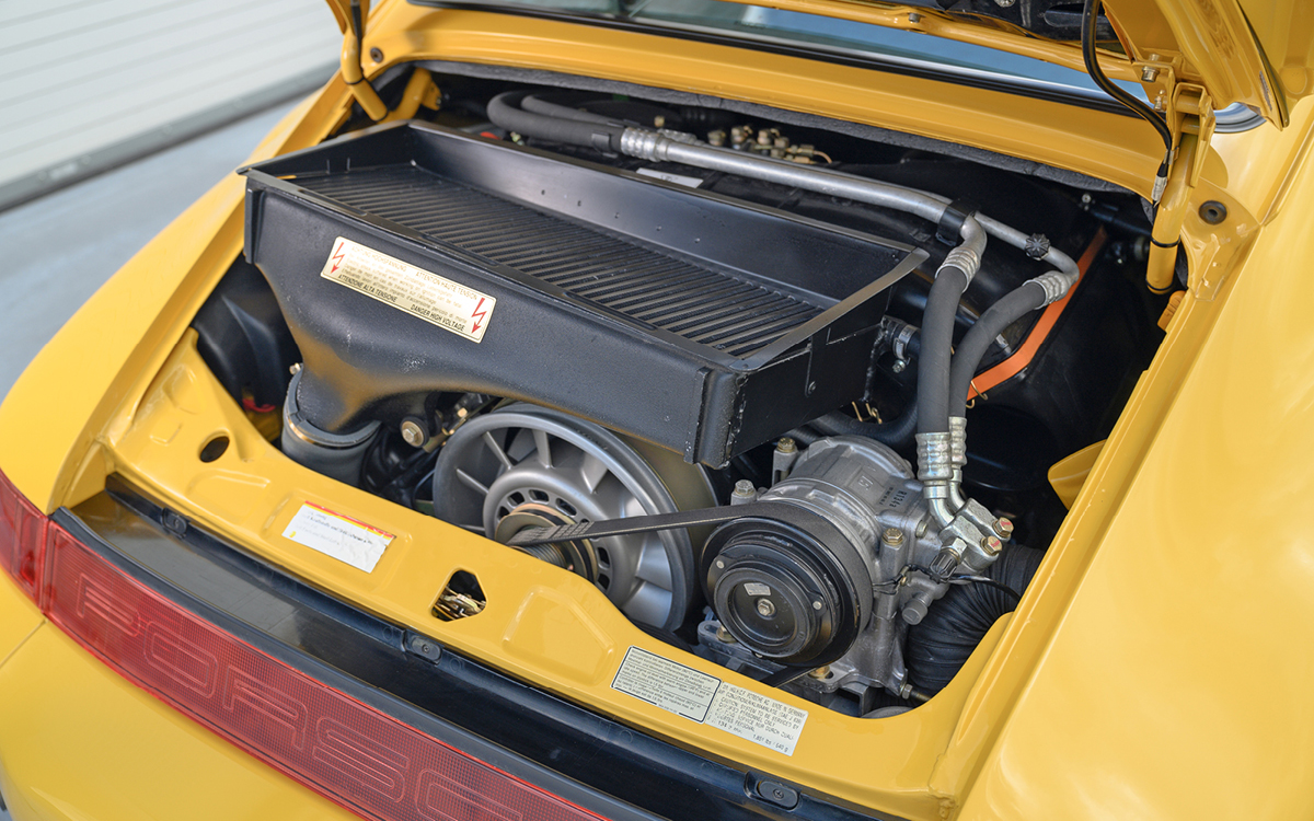 Speed Yellow 1994 Porsche 911 Turbo X85 Flat-nose engine view