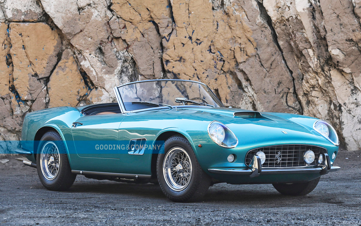 Green 1962 Ferrari California Spider right front view