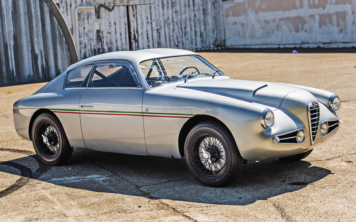 Gray 1955 Alfa Romeo 1900 racecar right front view