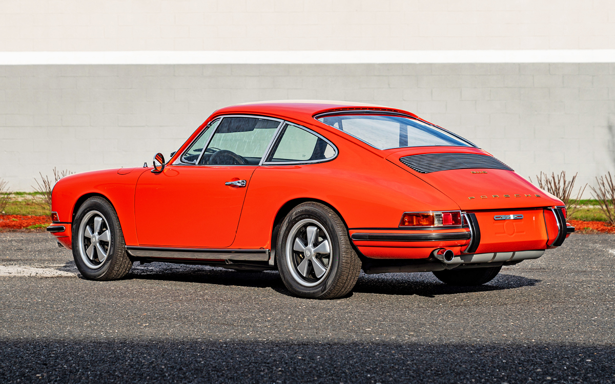 Tangerine 1968 Porsche 911S left rear view