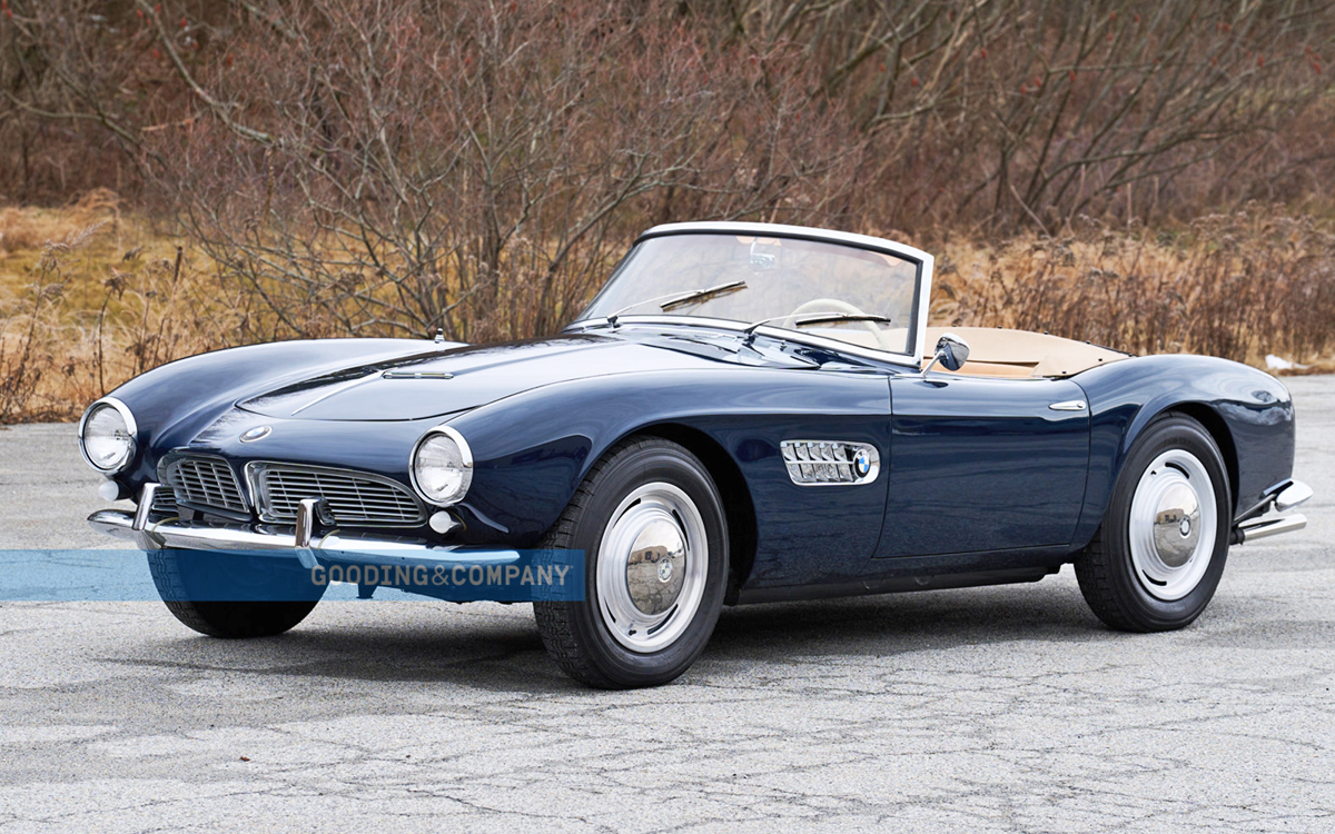 Dark blue BMW 507 left front view