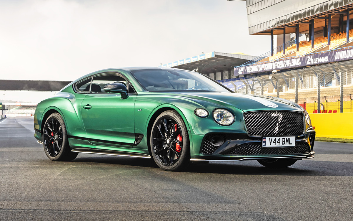 2023 Bentley Continental GT Speed Le Mans Collection on racetrack, right front view