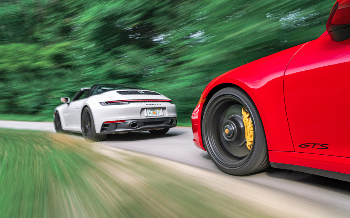 Porsche 911 Targa GTS and Carrera GTS on road