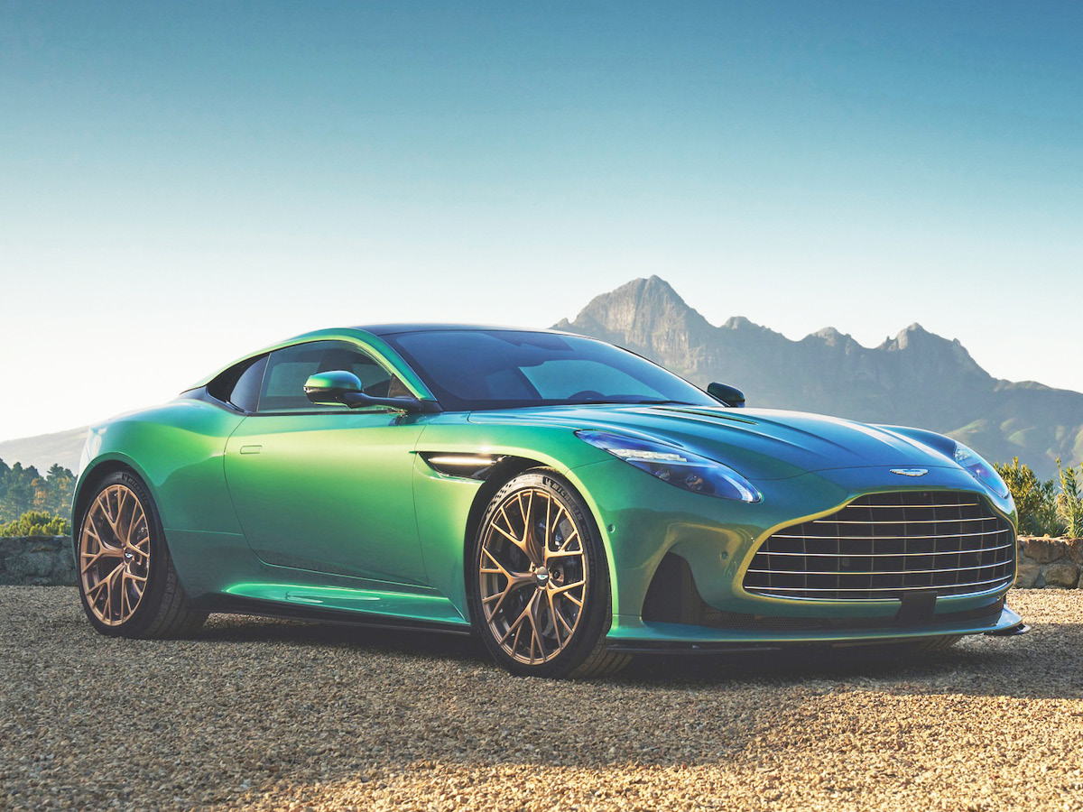 Green Aston Martin DB12 right front view