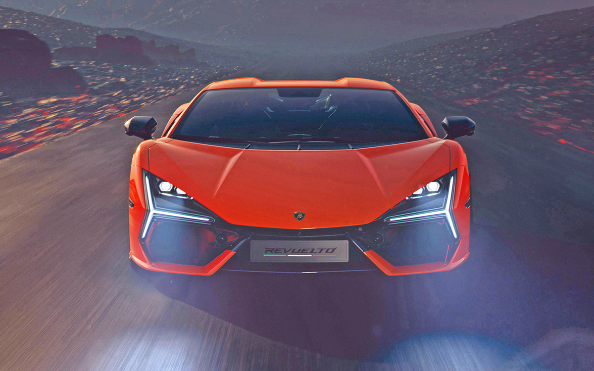 Orange Lamborghini Revuelto front view