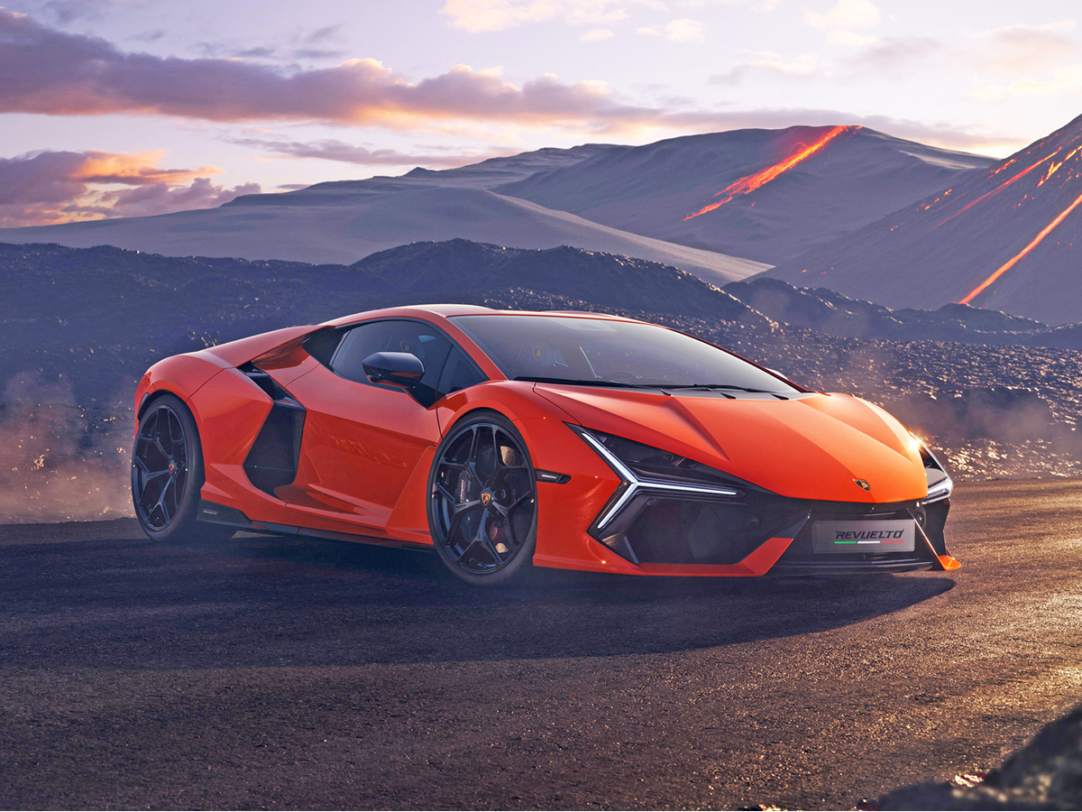 Orange Lamborghini Revuelto right front view