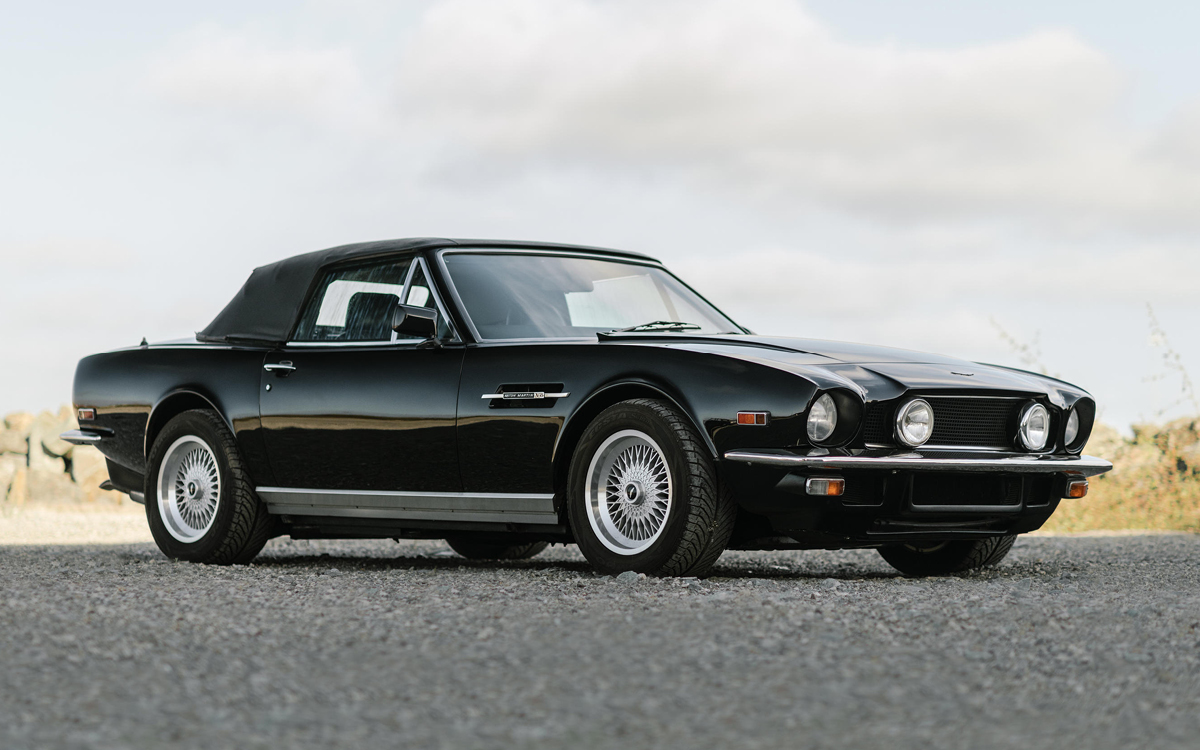 Black Aston Martin V8 Volante, right front view