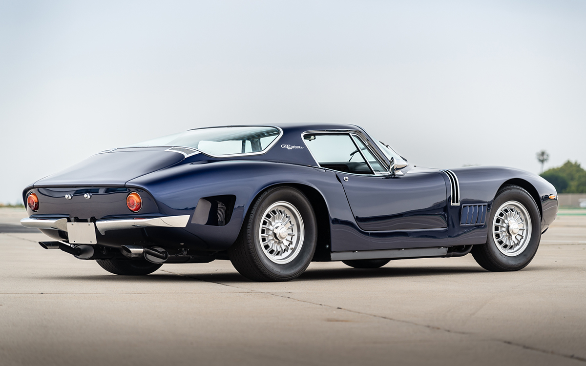 Blue Bizzarrini 5300 GT right rear three-quarter view