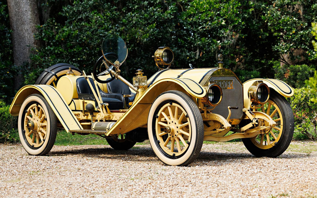 Yellow 1914 Mercedes Raceabout right front view