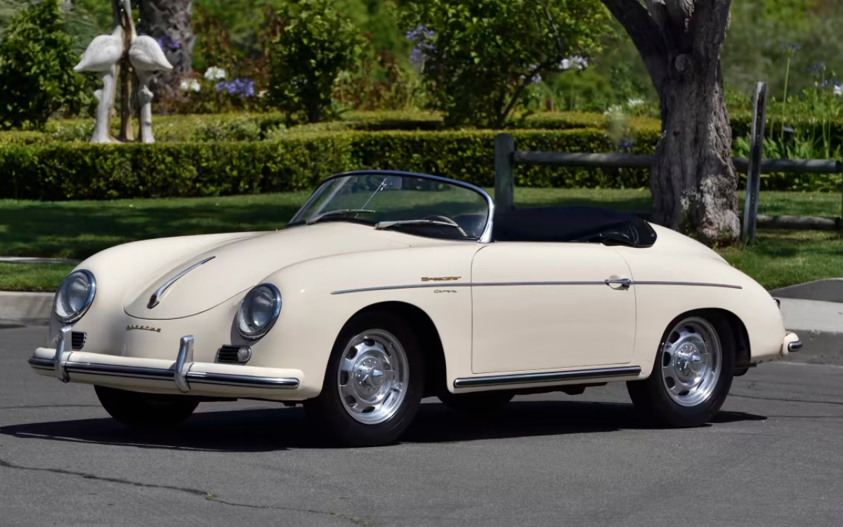 Cream color 1956 Porsche Speedster left front view