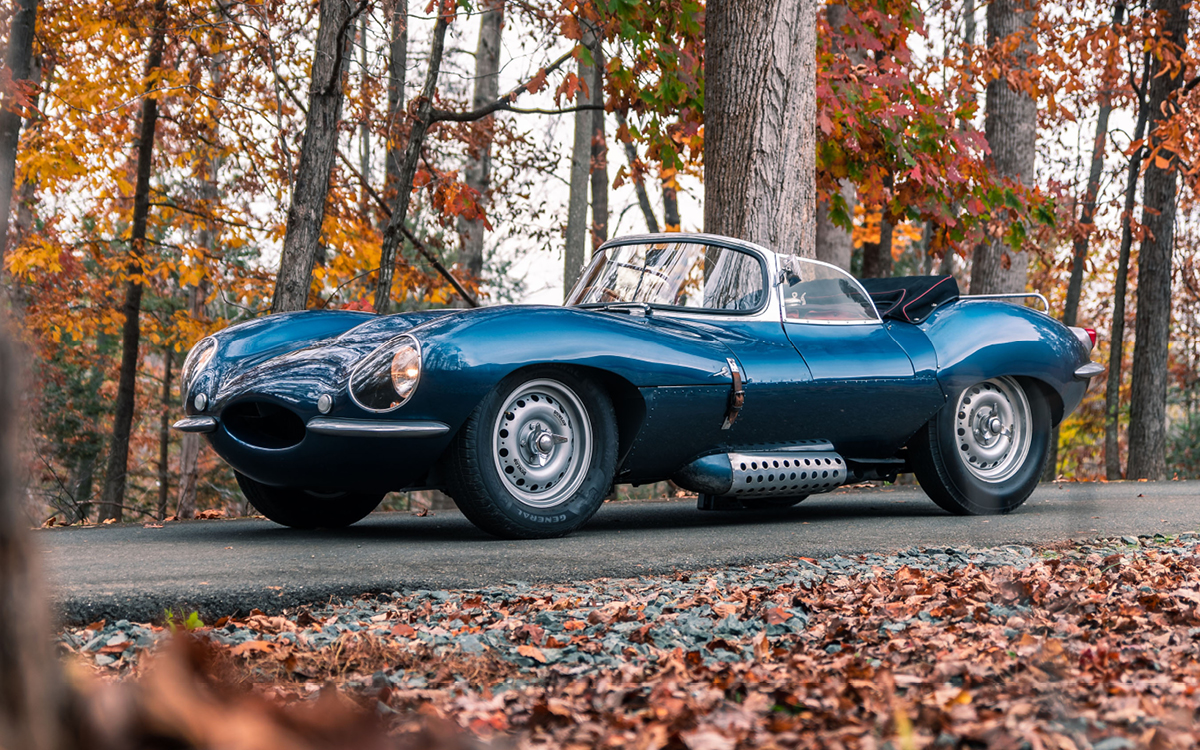 Blue Jaguar XKSS left front view