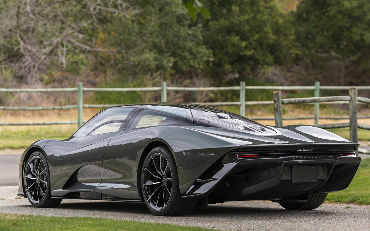 Gray McLaren Speedtail left rear view