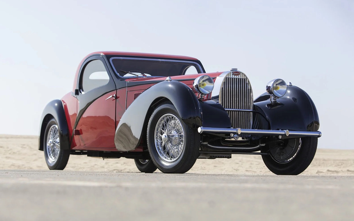 Black and red 1937 Bugatti Type 57 Atalante front view