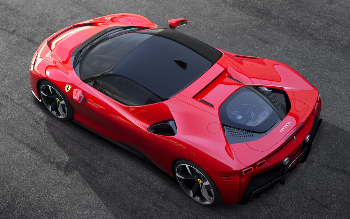 Red Ferrari 296 GTB high view rear