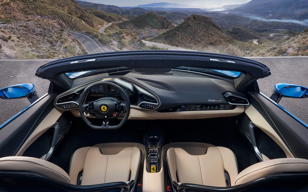 Blue Ferrari 296 GTS top down high view