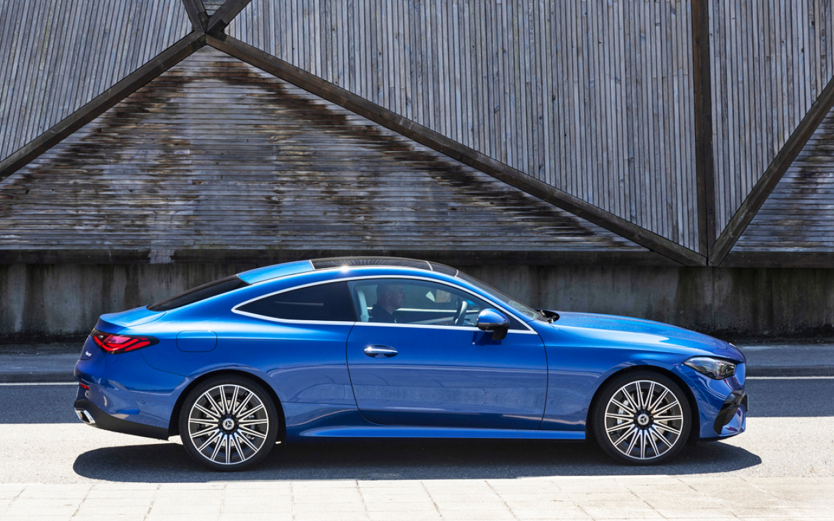 Blue Mercedes-Benz CLE coupe right side