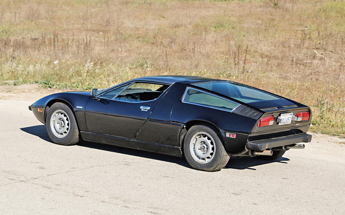 Black Maserati Bora left rear view