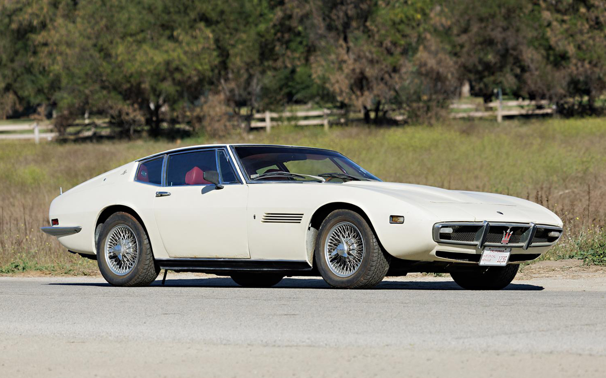 White 1969 Maserati Ghibli right front view