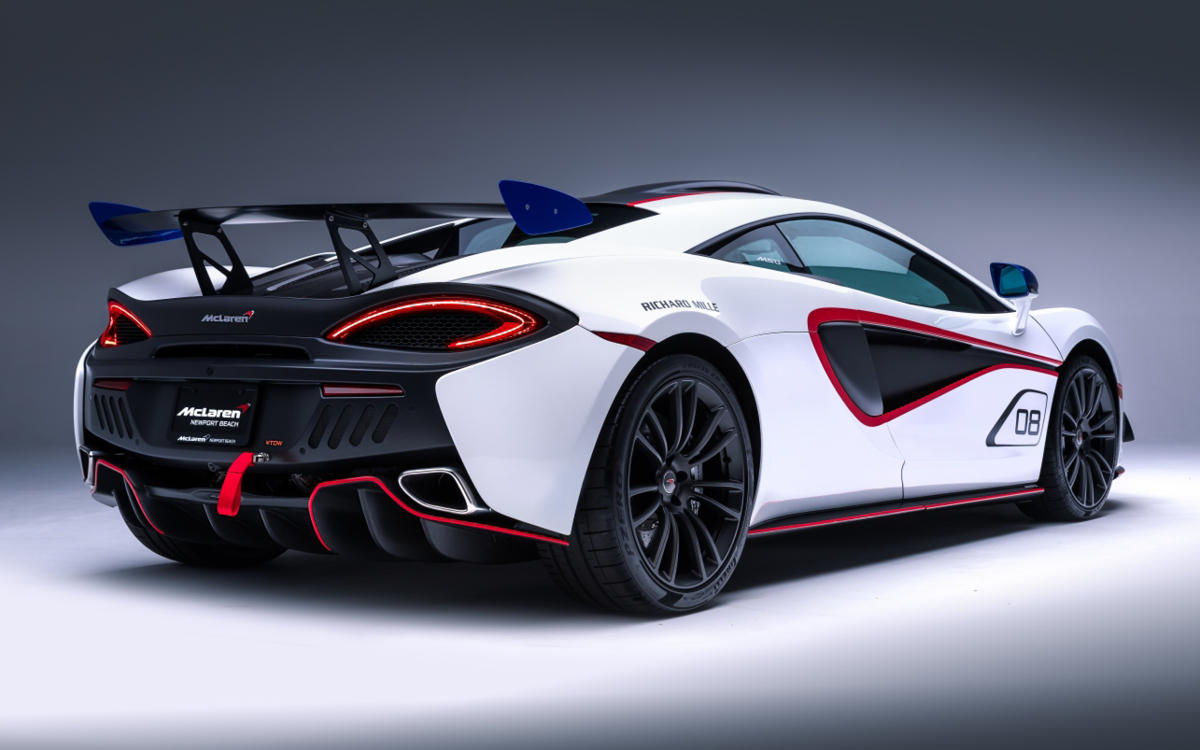 White McLaren MSO-X rear three-quarter view