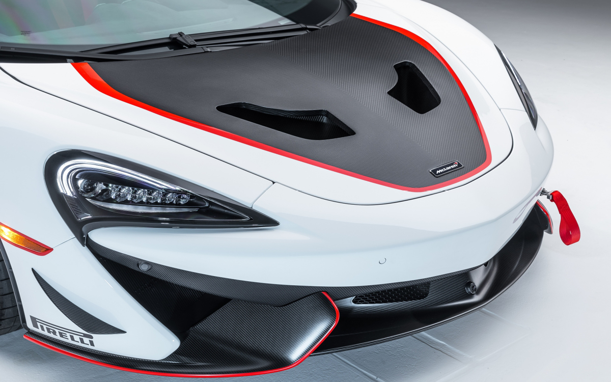 White McLaren MSO-X front three-quarter hood view