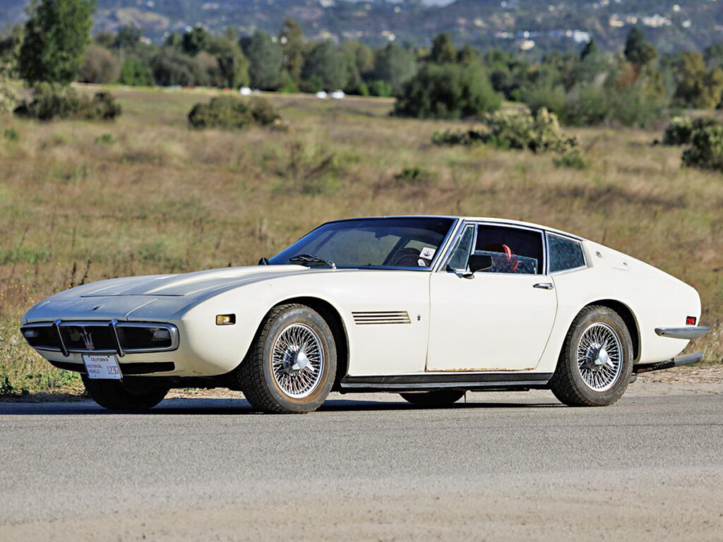 White 1969 Maserati Ghibli left front view