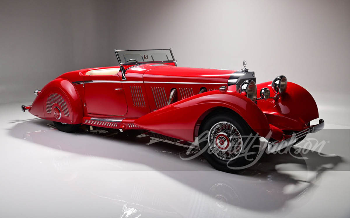 Red Mercedes 540K roadster right front view