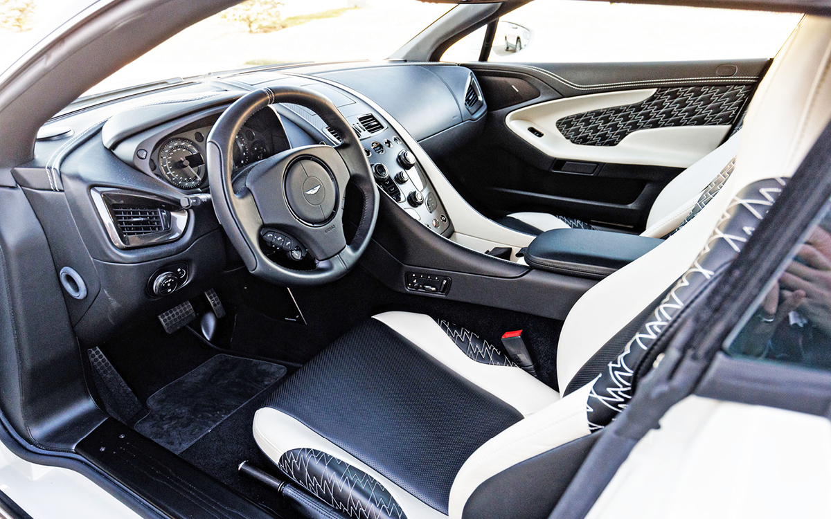 White Aston Martin Vanquish Coupe interior view