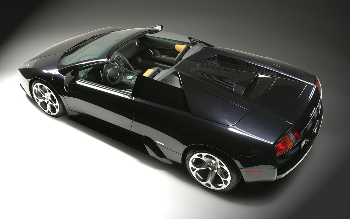 Black Lamborghini Murciélago studio photo, high view