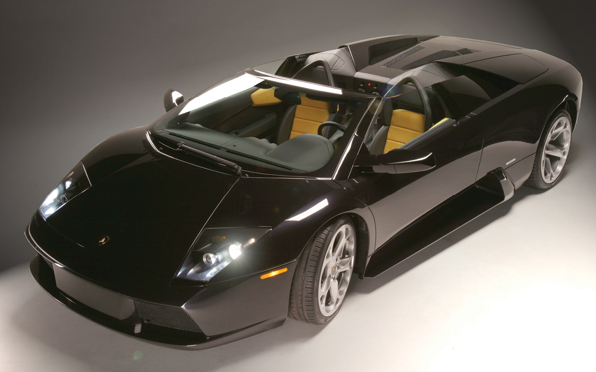Black Lamborghini Murciélago studio photo, left front view