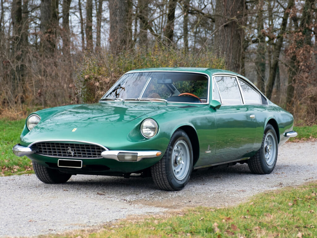 Green Ferrari 365 GT 2+2 left front view