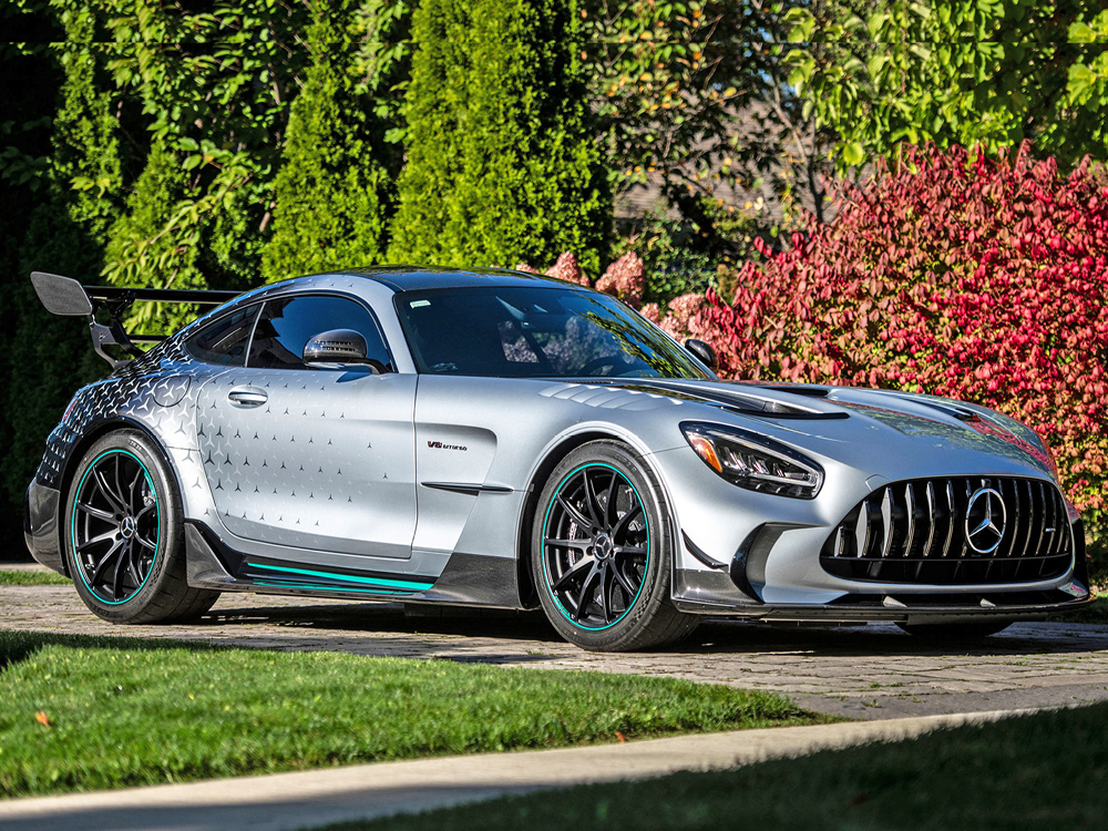 Silver Mercedes-AMG GT Black Series One Edition front right view