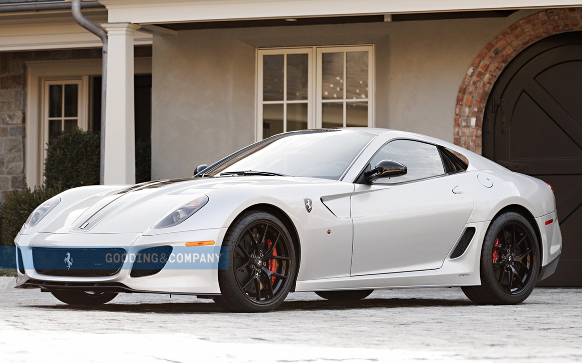 Silver Ferrari 599 GTO front left view